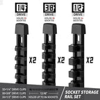 Socket Organizer Drive ABS Tools - Black Socket Holder, Premium Quality 6 Pieces Socket Holders Kit 1/4-Inch x 32 Clips, 3/8-Inch x 30 Clips, 1/2-Inch x 24 Clips（6PC,Black)