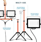 PARMIDA LED Dual-Head Work Light, 6ft Adjustable Tripod Stand, 20,000 Lumen, 200W, UL Approved Power Cord, Durable Aluminum Body, IP65 Waterproof, Foldable Stand, Multi-Directional & Detachable Heads