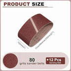 HARFINGTON 4 x 21 Inch Sanding Belts, 12 Pcs 80 Grits Aluminum Oxide Abrasive Belt Sander File Belt for Woodworking, Metal Polishing, Knife Sharpener