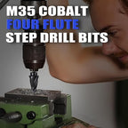 Four Spiral Flute Cobalt Step Drill Bit, 1/4"-1-1/8" M35 Cobalt Step Drill Bit Wear-Resistant AlTiN Coated, 1/4" Hex Shank for Hole Drilling in Stainless Steel, Copper, Aluminum, Wood, Plastic