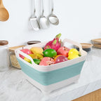 2 Pack Dishpan for Washing Dishes, 2.4Gal/9L Wash Basin with Draining Plug Carry Handles, Collapsible Bucket for Cleaning, Portable Sink, Foldable Plastic Tub