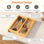 Lifewit Utensil Drawer Organizer, Expendable Cooking Silverware Tray for Kitchen Drawer, Bamboo Adjustable Cutlery Flatware Holder, Spatula Tools and Gadgets Storage Divider, 3 Compartments, Natural