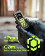 Laser Measure, LASGOO 60m/197ft Laser Measurement Tool, Laser Distance Meter with Ft/in/M Multiple Units, LCD Backlit Display, Pythagorean Mode, Area and Volume, Battery Included
