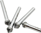 Tungsten Carbide Burr 90° Cone, SK-3, Double Cut, 3/8" x 3/16" Head, 1/4" Shank, Versatile Burr Bit, 4 pcs for Metalworking, Woodworking, Grinding, Shaping & Deburring by LU&MN