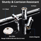 3/8-Inch Drive Torque Wrench Set, 10-45 FT.LB (13.6-61Nm), Magnetic Spark Plug Socket Set, 12-Point Sockets 14mm & 16mm, Spark Plug Gap Tool, ±3% Accuracy, 72-Tooth Torque Wrench for Motor, Car Repair