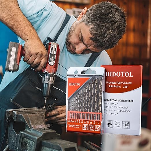 13 PCS Cobalt Drill Bit Set M35 HSS Twist Drill Bits 1/16"-1/4" for Hardened Metal, Stainless Steel, Cast Iron, Plastic and Wood