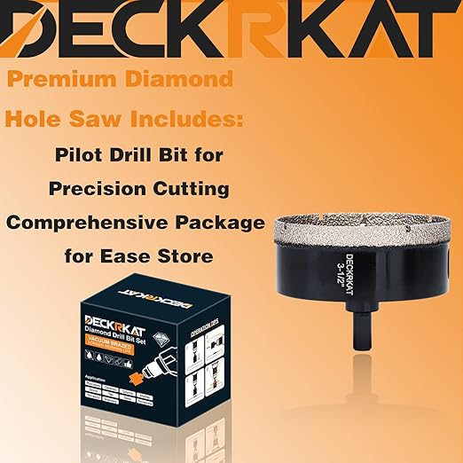3-1/2 inch Diamond Hole-Saw Bits with Pilot Drill Bit -3-1/2" Diamond Tipped Tile Hole Saws with Guiding Bit Accurate Drilling for Porcelain Tile Ceramic Pottery Granite Stone Glass Bottles 90mm.