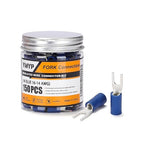 150PCS Fork Wire Connectors Insulated - Blue 16-14 AWG M3.5 Stud Size #6 - U-Type Tinned Copper Spade Electrical Crimp PVC Terminals