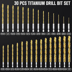 Hex Shank Drill Bit Set, 30Pcs HSS Titanium Twist Drill Bit for Sheet Metal, Wood, Plastic, Quick Change Design (1/16" - 1/2")