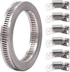 Glarks 7Pcs 10 Feet Long Worm Gear Hose Clamp with Fasteners, 304 Stainless Steel Large Adjustable Pipe Clamps with 6Pcs Fasteners for Ductwork, Pole Securing and Strapping (10 FT Strap +6 Fasteners)