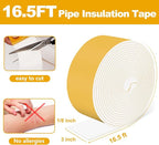 DEMEDO Pipe Insulation Tape, Pipe Wrap Insulation Foam Tape Self Adhesive, Outdoor Water Pipe Insulation Roll for HVAC, AC Line Insulation, 3 inch x 16.5 FT Heat Tape for Water Pipe, White