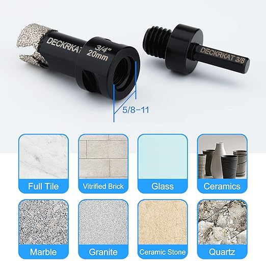 3/4” Diamond Hole Saw with Slots 20mm Vacuum Brazed Tile Hole Saw for Porcelain Granite Brick Concrete with 5/8-11 Thread to 3/8” Hex Shank Adapter Fit Both Angle Grinders & Electric Drills