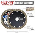 2PCS 4.5” Diamond Saw Blades for Angle Grinder, X-Turbo Tile Cutting Blade for Dry & Wet Cutting, Fast Smooth Cutting for Alabaster Concrete Granite Marble