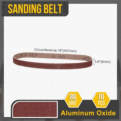 1/4 x 18 Inch Sanding Belt, 10 Pcs 80 Grit Aluminum Oxide Knife Sharpener Belts Work Sharpening for Belt Sander Knife Carving Tool Metal Working