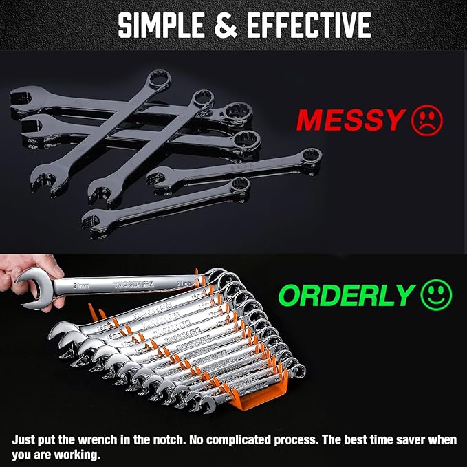 ALOANES 78-Slot Metal Wrench Organizer, Heavy Duty Wrench Organizer Tray for Tool Box, Fit SAE & Metric Wrench Storage, 6 Pack Wrench Holders(Orange)