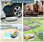 Collapsible Mop Wash Basin Bucket with Handle and Wheels, 12L (3.2 Gallon) Portable Plastic Basket Crate Tub for Storage Organization, Foldable Water Bin Container for Cleaning, Car Washing, Blue