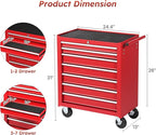 Rovibek 7-Drawer Rolling Tool Chest with Wheels, Lockable Metal Tool Box for Garage Workshop Warehouse, Large Capacity Tool Storage Cabinet, Heavy-Duty Tool Chest with Drawers, Red