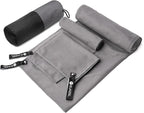 Eunzel Quick Dry Camping Towel, Microfiber Travel Towel 3 Size at 1 Pack,Fast Drying Towel Set for Camping, Beach, Gym, Sports, Yoga & Swimming Pool, Dark Grey/Grey