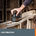 Worx 20V Cordless Random Orbital Sander, Brushless, 150/120/80 Grit Sanding Paper, Cordless Orbital Sander with 1 x 4.0 Ah Battery and 1 X 2 A Fast Charger, WX823L