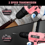 Jar-Owl 21V Pink Cordless Drill Set for Women，350 in-lb Torque, 0-1350RMP Variable Speed, 10MM 3/8'' Keyless Chuck, 18+1 Clutch, 1.5Ah Li-Ion Battery & Charger for Home DIY and Repair - Black & Pink