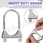Swpeet 2Pcs 3 Inches - 76mm Exhaust U Clamp Kit, 304 Stainless Steel Muffler U-Bolt Clamps, Universal Heavy Duty U-Bolt Muffler Clamp Ideal for Tip Pipes Connection