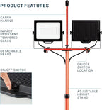 PARMIDA LED Dual-Head Work Light, 6ft Adjustable Tripod Stand, 20,000 Lumen, 200W, UL Approved Power Cord, Durable Aluminum Body, IP65 Waterproof, Foldable Stand, Multi-Directional & Detachable Heads