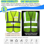 Reflective Safety Vest Bulk Construction Worker Costume Utility High Visibility Vest with Pocket,for Men Women-L size