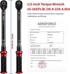 AEROFORCE 1/2-Inch Drive Torque Wrench（15-165 lb.ft / 20.4-224.4 Nm),72 Tooth Dual Direction Reversible Ratchet, Dual Range Scales, Precision Calibrated for Bike, Motorcycle and Car Repair