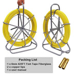 INTSUPERMAI 6mm 425FT Duct Rodder Fish Tape Fiberglass Wire Cable Running Rod Reel Wire with Durable Steel Stand, Fishtape Puller Conduit Puller with 2pcs Copper Tips