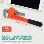 Heavy Duty 8 Inch Adjustable Pipe Wrench - Mini Straight Plumbing Tool for Tight Spaces & DIY Repairs