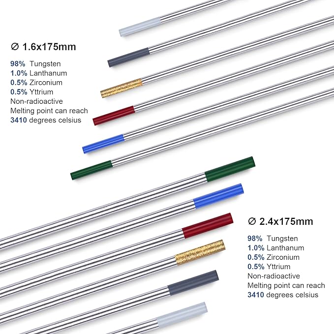 TIG Welding Tungsten Electrodes Tungsten Service 10-Pack (Red - 2% Thoriated Tungsten 1/16")