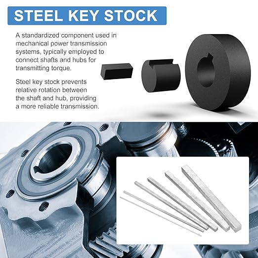 uxcell Square Steel Key Stock, 3/8" x 3/8" x 12" Cold-Drawn 45# Steel Bars Precision Key Stock for Gearbox Coupling, Silver Tone
