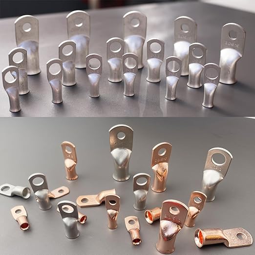 25Pcs 1/0 AWG 3/8"(M10) Stud Tinned Copper Ring Terminals Battery Cable Ends Wire Lugs 1/0 Gauge Battery Cable Lugs Heavy Duty Cable Lugs Bare Copper Eyelets Tubular Ring Terminal Connectors