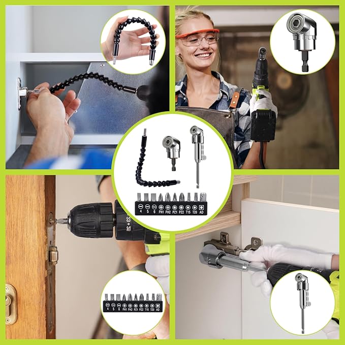 105 Degree Right Angle Drill Adapter, 2025 New Right Angle Head Drill Driver Extension Bit Power Screwdriver Socket Adapter, Corner Tool Screw Hub with Multi-function Bend Screwdriver Bit