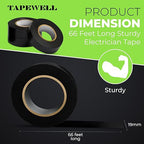 Black Electric Tape - Professional Grade - 3/4 inch x 66ft - PVC Electrical Insulating Tape for All Weather - U/L Approved - Waterproof - Home Improvement Electrical Equipment - Pack of 6