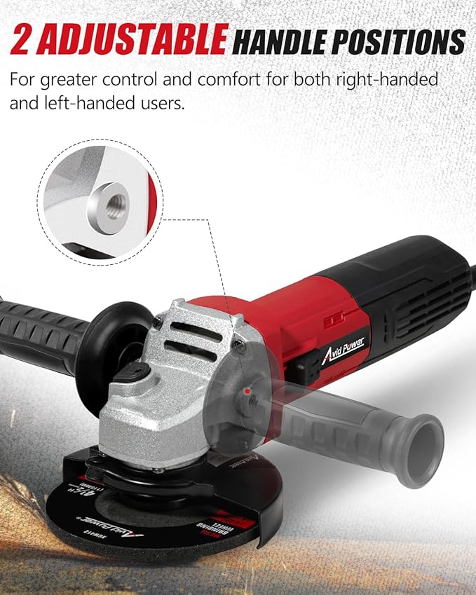 AVID POWER Angle Grinder 7.5-Amp 4-1/2 inch Electric Grinder Power Tools with Grinding Wheels, Cutting Wheels, Flap Disc and Auxiliary Handle for Cutting, Grinding, Polishing & Rust Removal - Dark Red