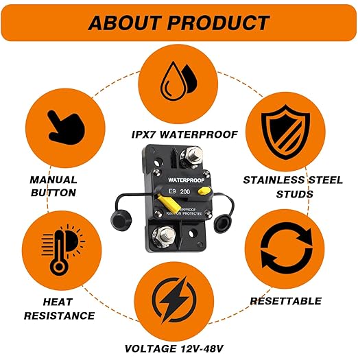 E93 Circuit Breaker Waterproof IP67 25A-300A Extended Surface Mount with 3/8" Diagonal Studs Hi-Amp Marine RV Truck Protector (175A)