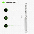Spiral Upcut Router Bit 1/4 Inch Shank 1/8 Inch Cutting Dia. 1'' CL. Extra Long 2-1/2'' OVL. Carbide Upcut CNC Router Bit, Ideal for Wood Engraving and Plunging Applications
