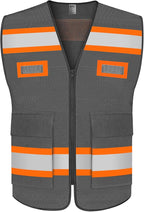 TCCFCCT Mesh Reflective Safety Vest with Pockets High Visibility Vest for Men Women, Work Vest with Fluorescent Orange Extend Edge, Meets ANSI/ISEA Standards, Grey, 3XL