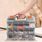 VEVOR Small Parts Organizer, 34-Compartment Double Side Tools Organizer Box with 24 Removable Dividers, PP Hardware Storage Box with Safety Latch & Portable Handle for Nuts, Bolts, Screws, Nails