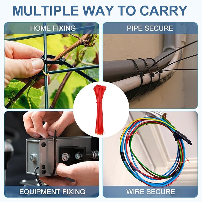PATIKIL Cable Zip Ties 12 Inch, 100 Pcs Self-Locking Nylon Wire Tie Wraps Heavy Duty Cord Management with 50 lbs Tensile Strength for Indoor and Outdoor, Red (0.2" W)
