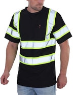 sesafety High Visibility Shirts for Mens Class 3 Hi Vis Reflective Construction Shirts for Men with Pocket Safety T Shirts for Men Work Shirt for Mens Short Sleeve Black Yellow Strips 3XL