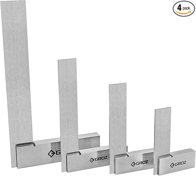 Groz 01111 Precision Machininist Steel Square Set, 4 Piece, 72-96 Micron Squareness