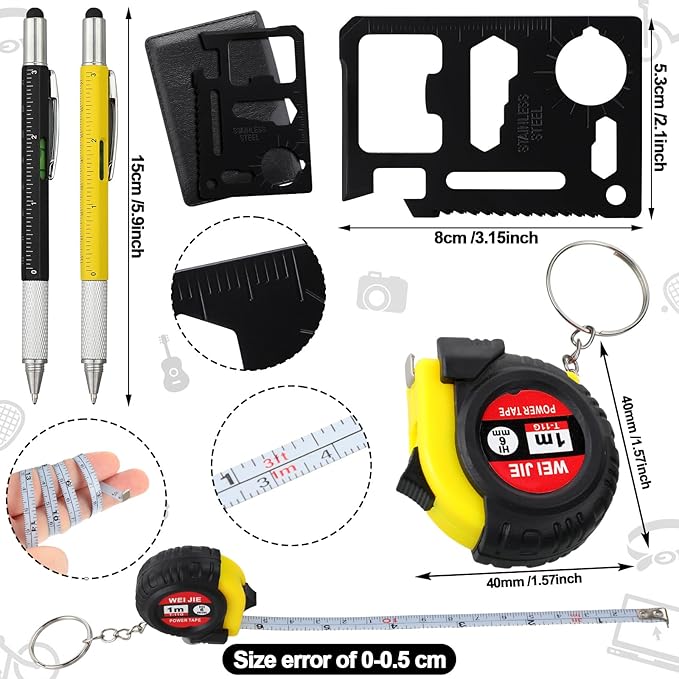 168 Pcs Mini Tape Screwdriver Keychain Set Christmas Men Gifts Bulk Adult Party Favors Multitool Pen Card Tool Measuring Keychains Stocking Christmas Stuffers for Men Dad (Multicolor)