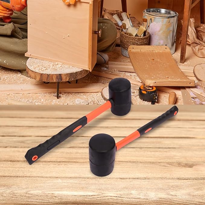 4 PCS 12 OZ Rubber Mallet, Rubber Hammer Head, Rubber Mallet Set With Black-Yellow Fiberglass Handle Perfect For Wood, Metal, Plastic, Glass, And Ceramics. By GENHAKON
