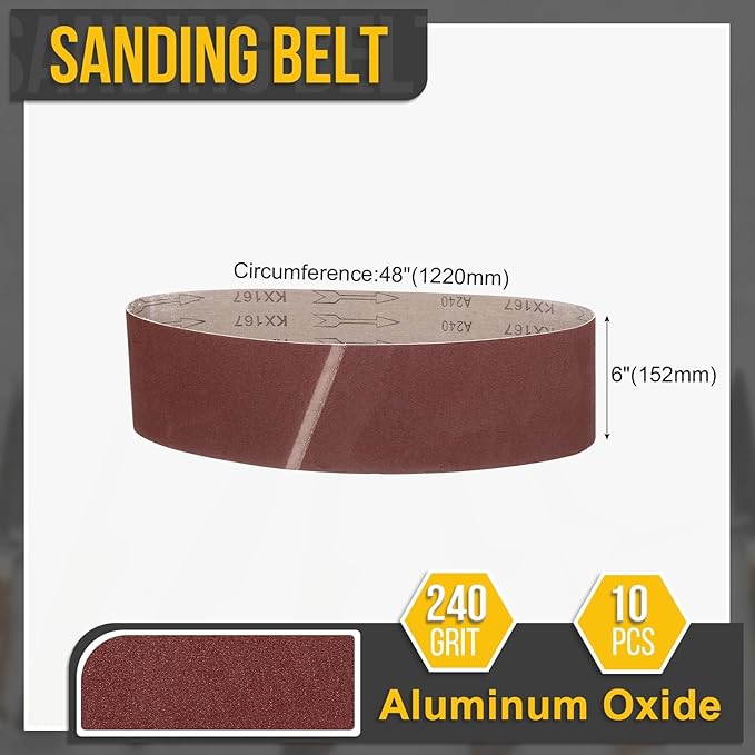 6 x 48 Inch Sanding Belt, 2 Pcs 240 Grit Knife Sharpener Belts Work Sharpening for Belt Sander Knife Carving Tool Metal Working