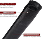 Black Braided Cable Management Sleeves Wire Loom Tubing Cord Protector Self-Wrapping (1"-15Feet)