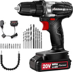 AVID POWER 20V MAX Lithium lon Cordless Drill, Power Drill Set with 3/8-Inch Keyless Chuck, Variable Speed, 16 Position and 22pcs Bits (Black)