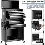 8-Drawer High Capacity Rolling Tool Box with Wheels,Rolling Tool Chest with Drawer,Tool Box on 4 Wheels with Lock, Tool Storage Cabinet Removable Portable Box for Garage Warehouse (Black)
