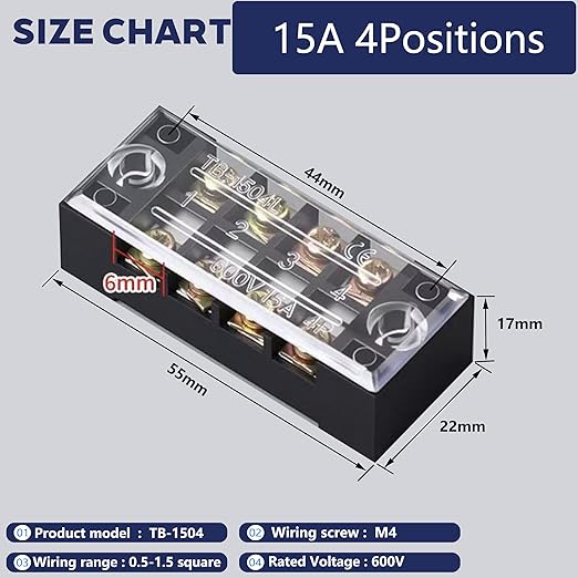 Terminal Block (4 Sets) 4Pcs 4 Positions Dual Row 600V 15A Screw Terminal Strip Blocks with Cover&4Pcs Pre-Insulated Barrier Termina Block Strip& 16Pcs Insulated Fork Wire Connector